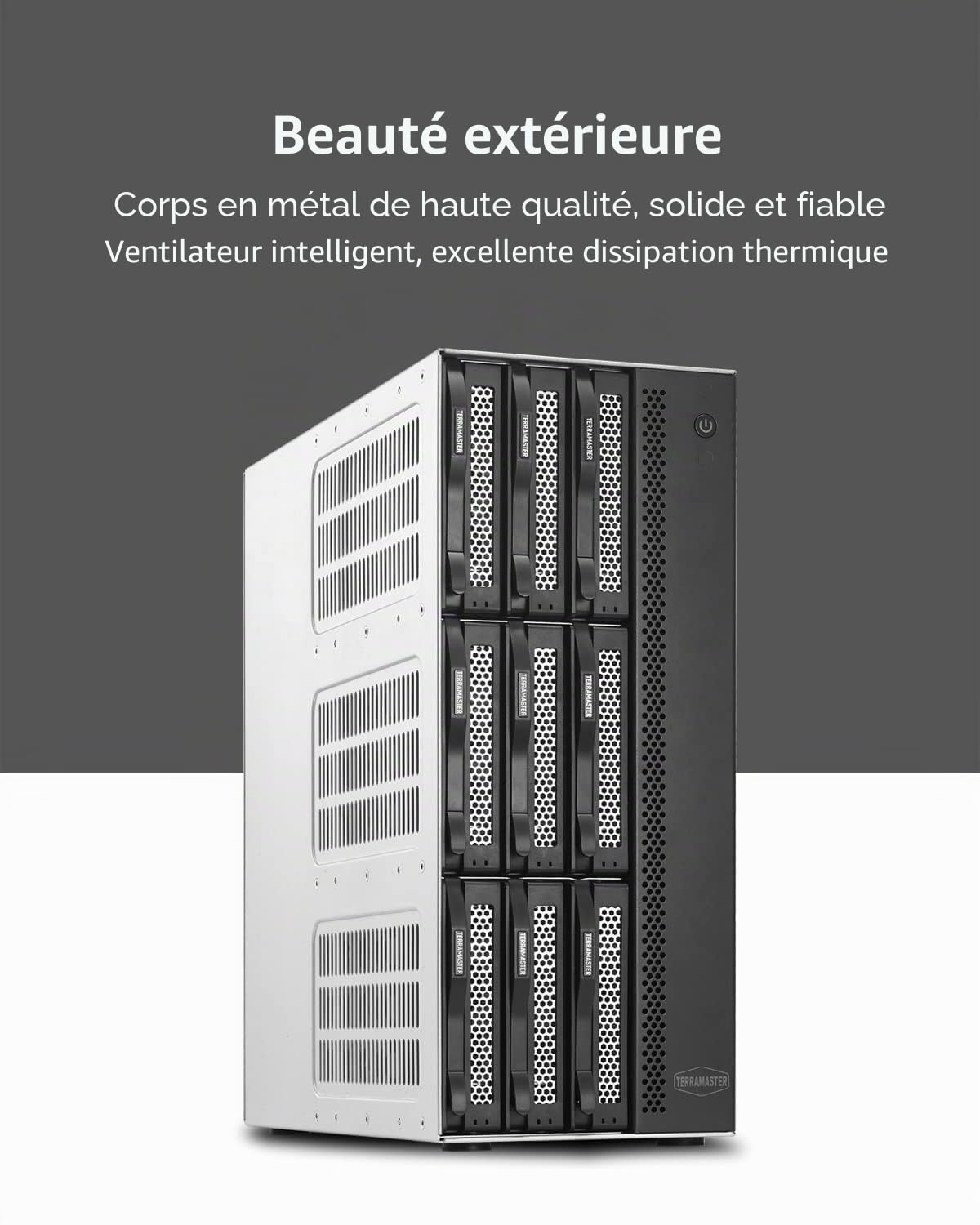 TERRAMASTER T9-450 9Bay NAS Storage - Serveur de Stockage Réseau Haute Vitesse avec CPU Atom C3558R Quadricœur, 8 Go de Mémoire DDR4, Deux Interfaces 10GbE SFP+ (sans Disque)