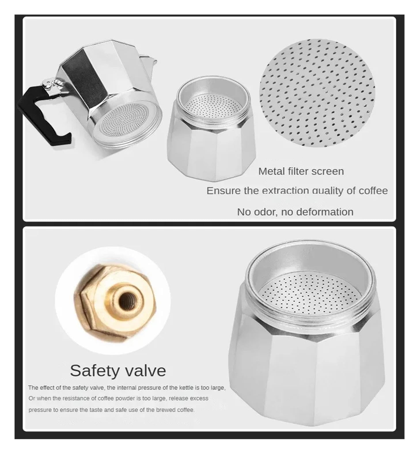 Genérico Cafetera Moka Octagonal 50-600ml Cafetera Italiana Aluminio A/B