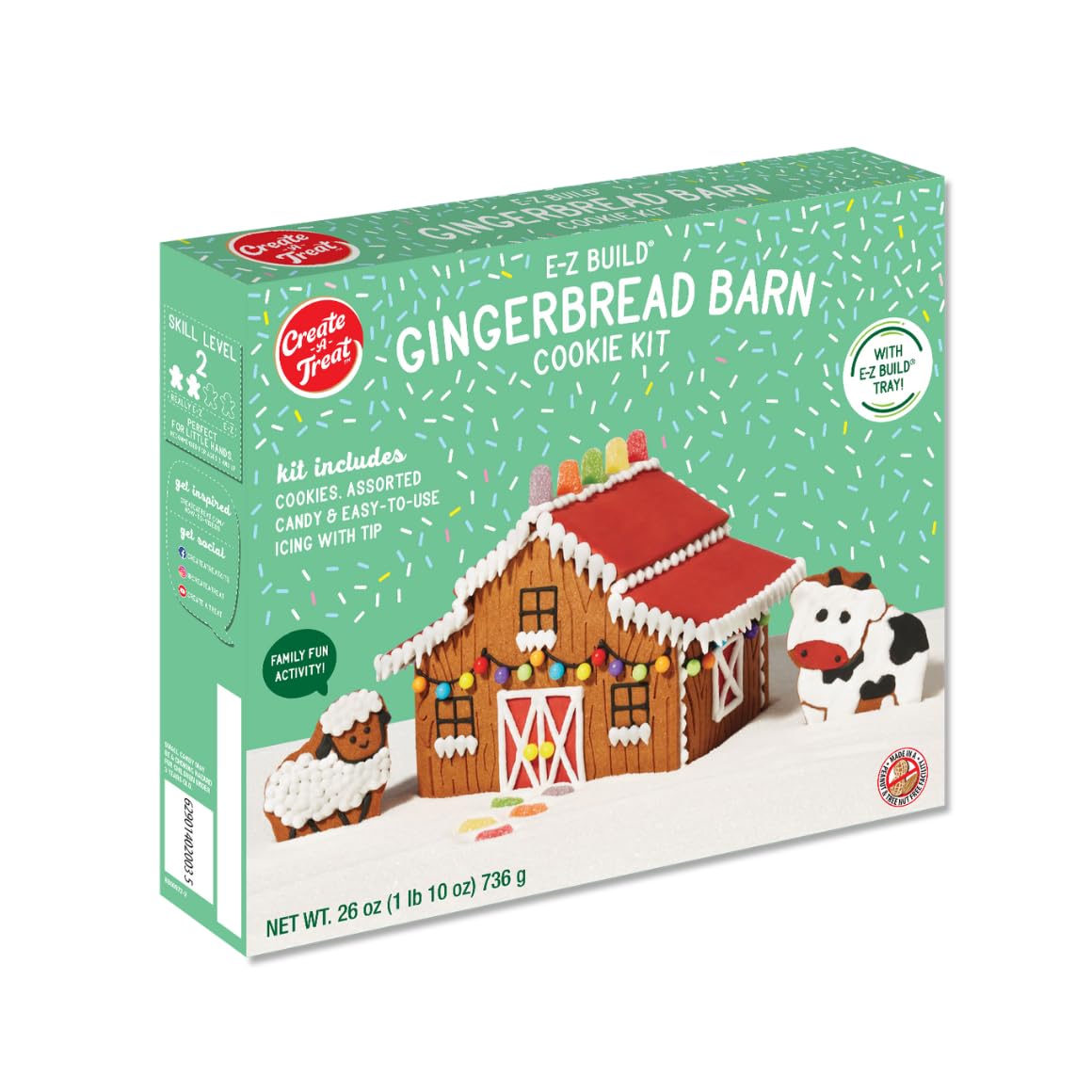 Create A Treat E-Z Build Gingerbread Kit, 25 oz. - Holiday Cookie Decorating Kit (Barn Kit)