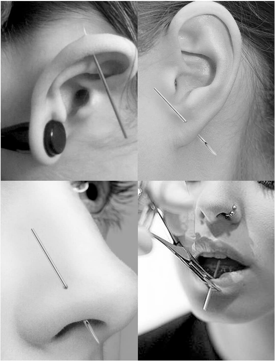 Vsnnsns 10G 12G 13G 14G 16G 18G 20G Piercing Needles 316L Surgical Steel Piercing Needles for Nose Septum Lip Tongue Belly Eyebrow Rings Cartilage Tragus Helix Rook Conch Earrigns Piercing Needles