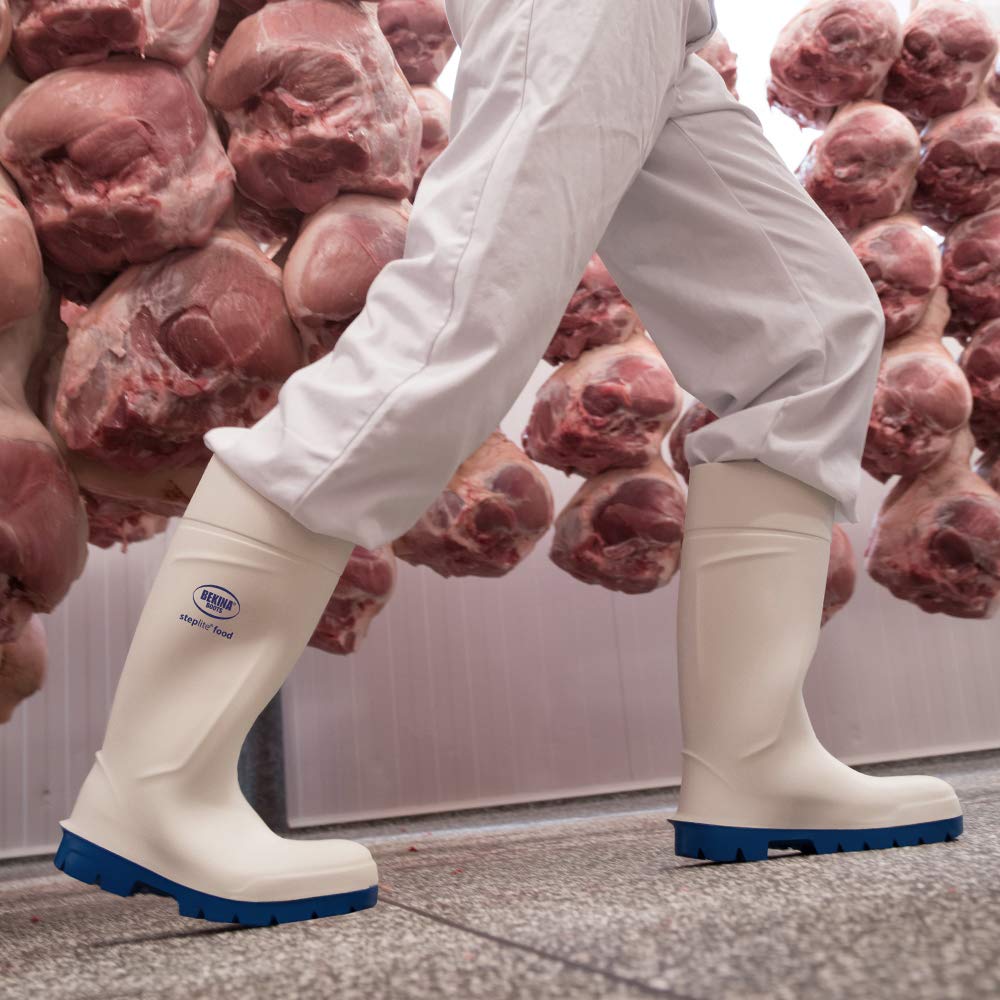 Botas de Seguridad con Puntera de Acero para la Industria alimentaria, fáciles de Limpiar y desinfectar, Incl. Suela incrustada para pies Secos, Gran Comodidad de Uso, Blanco, EU 41