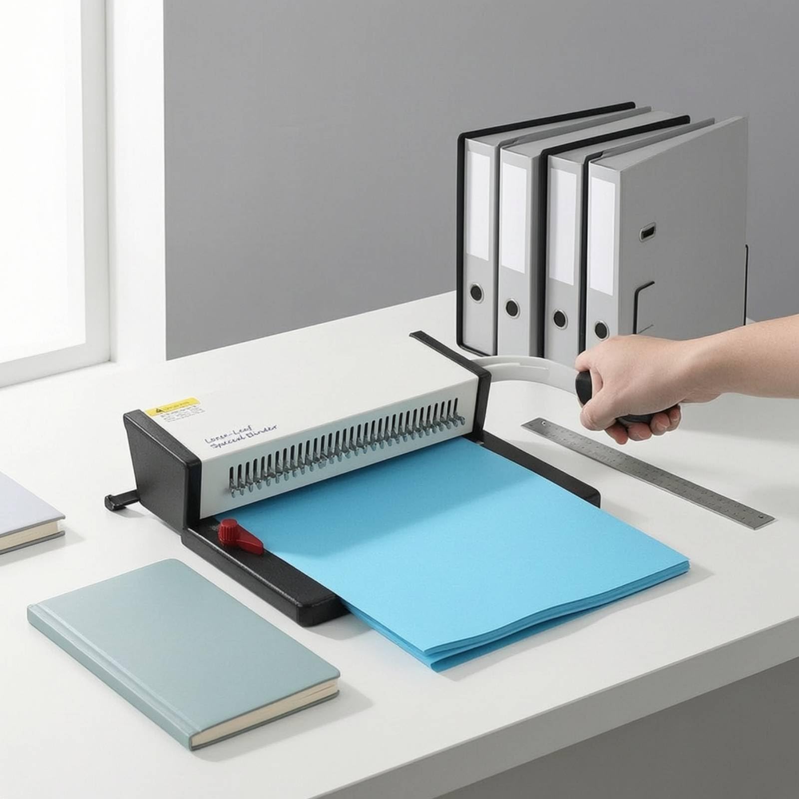 Perforatrice da Tavolo Pratica Perforatore a Leva Maneggevole Perforatrice con Guida di Formato per Ufficio, Scuola, A5（22孔）