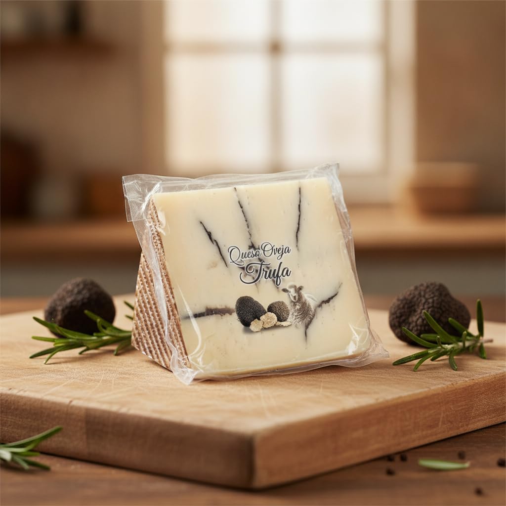 Nexu - Formaggio di pecora curato con tartufo nero, confezione da 2 cunei da 250 g (500 g in totale), realizzati con latte di pecora, gusto gourmet per tavole e antipasti, confezionati sottovuoto