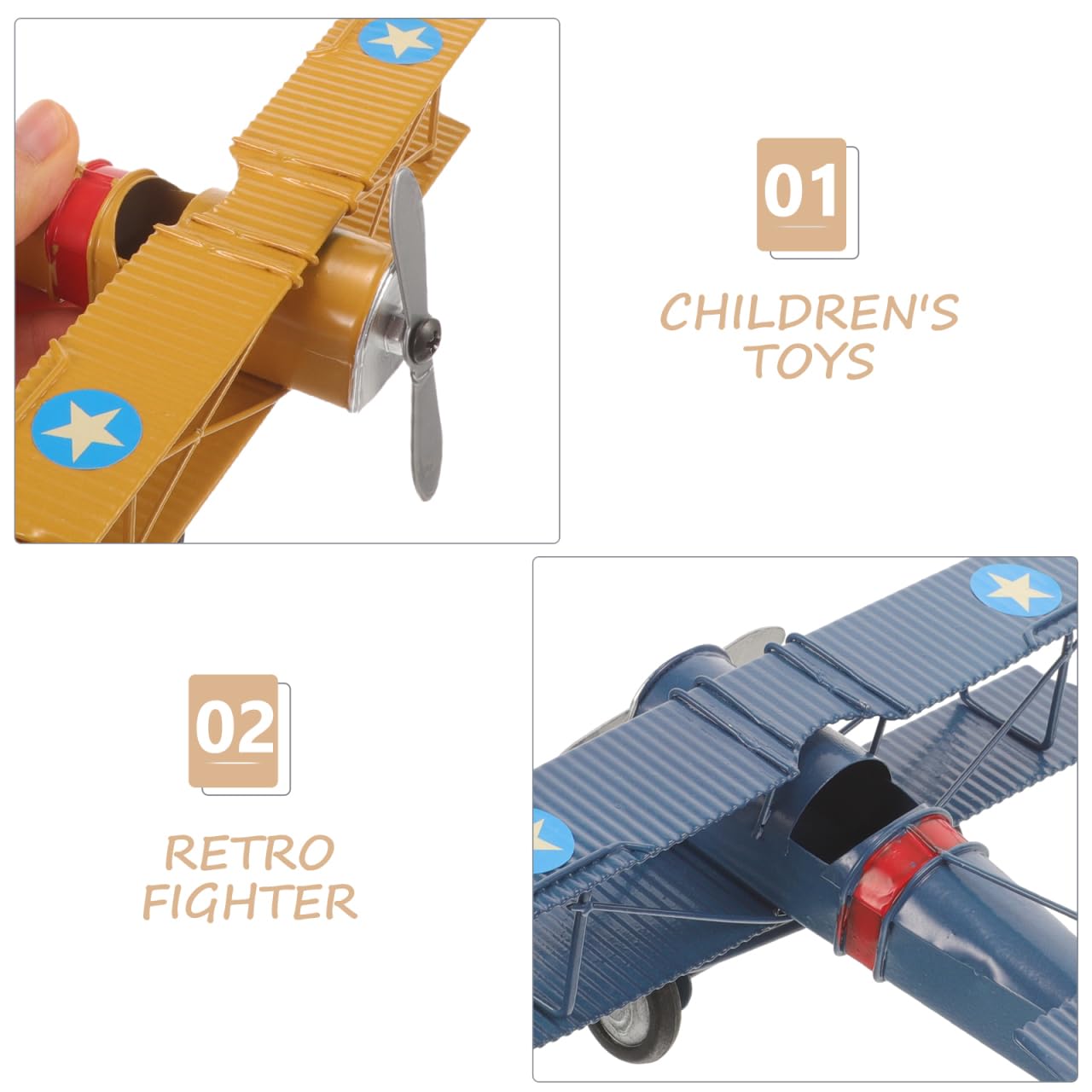 Set Di 3 Aeroplani In Metallo Vintage – Decorazioni Da Scrivania In Rosso, Blu E Giallo – 8,9 Cm