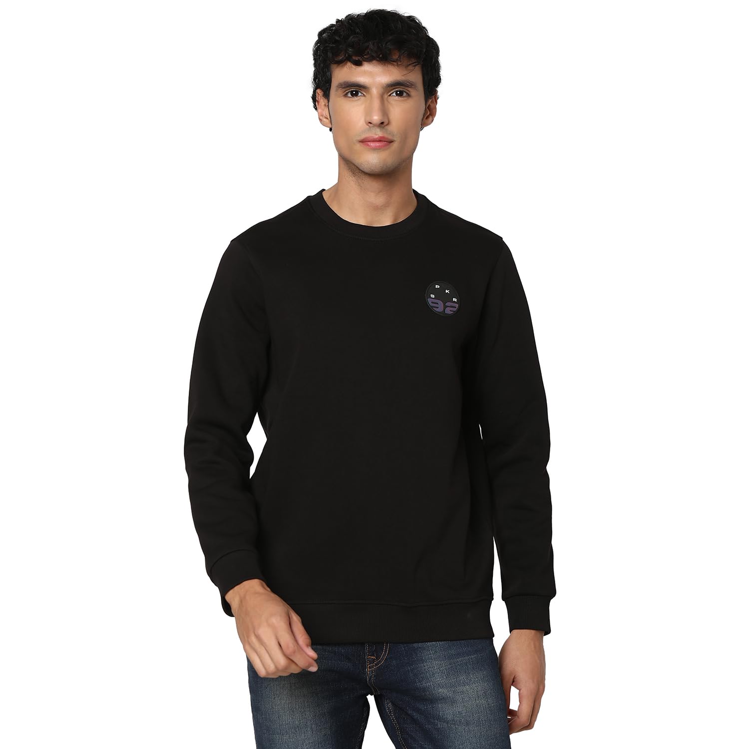 Men Black Blended Slim Fit Full Sleeve Round Neck Plain Casual Sweatshirt-image-9