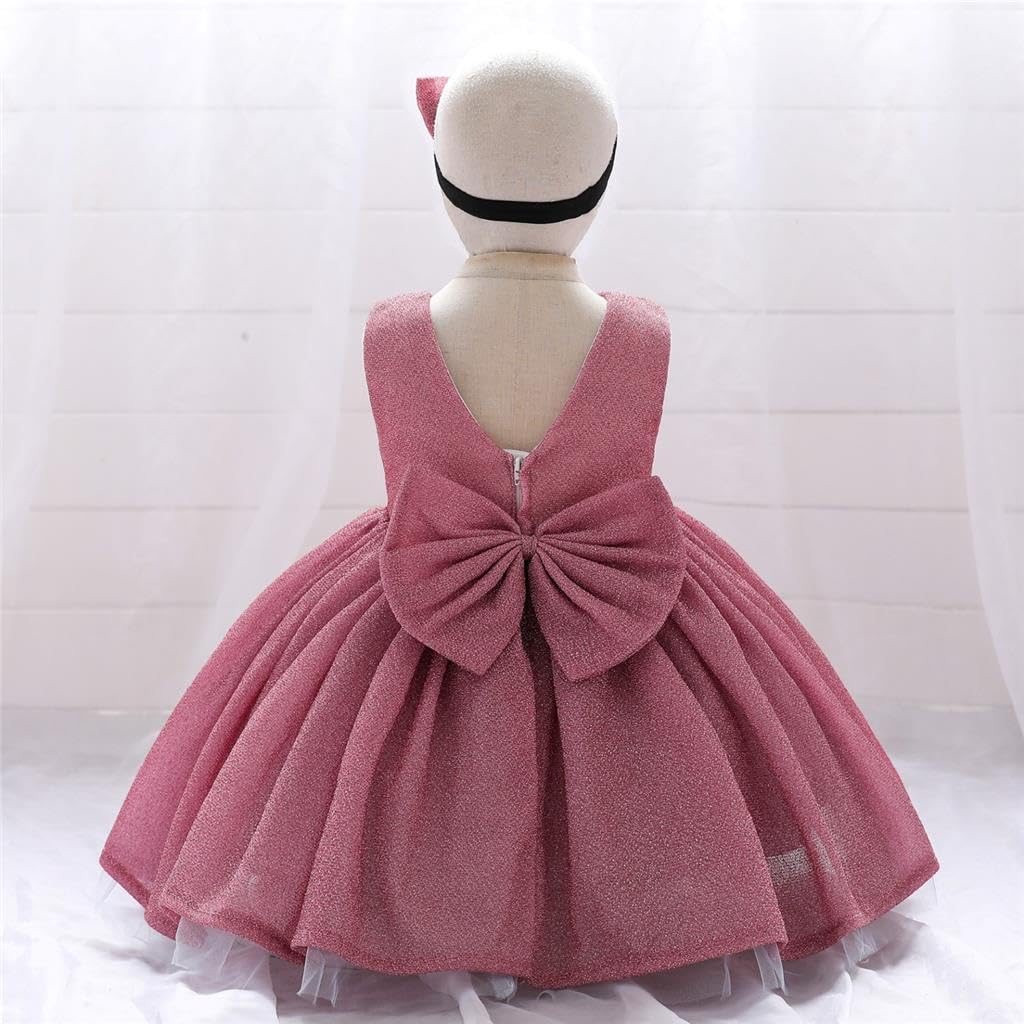 Lito Angels Mädchen Blumenmädchenkleid | Glitzer, Schleifendetail, Ärmellos, Haarreif, Hochzeit, Taufe, Kommunion, Geburtstagsfeier