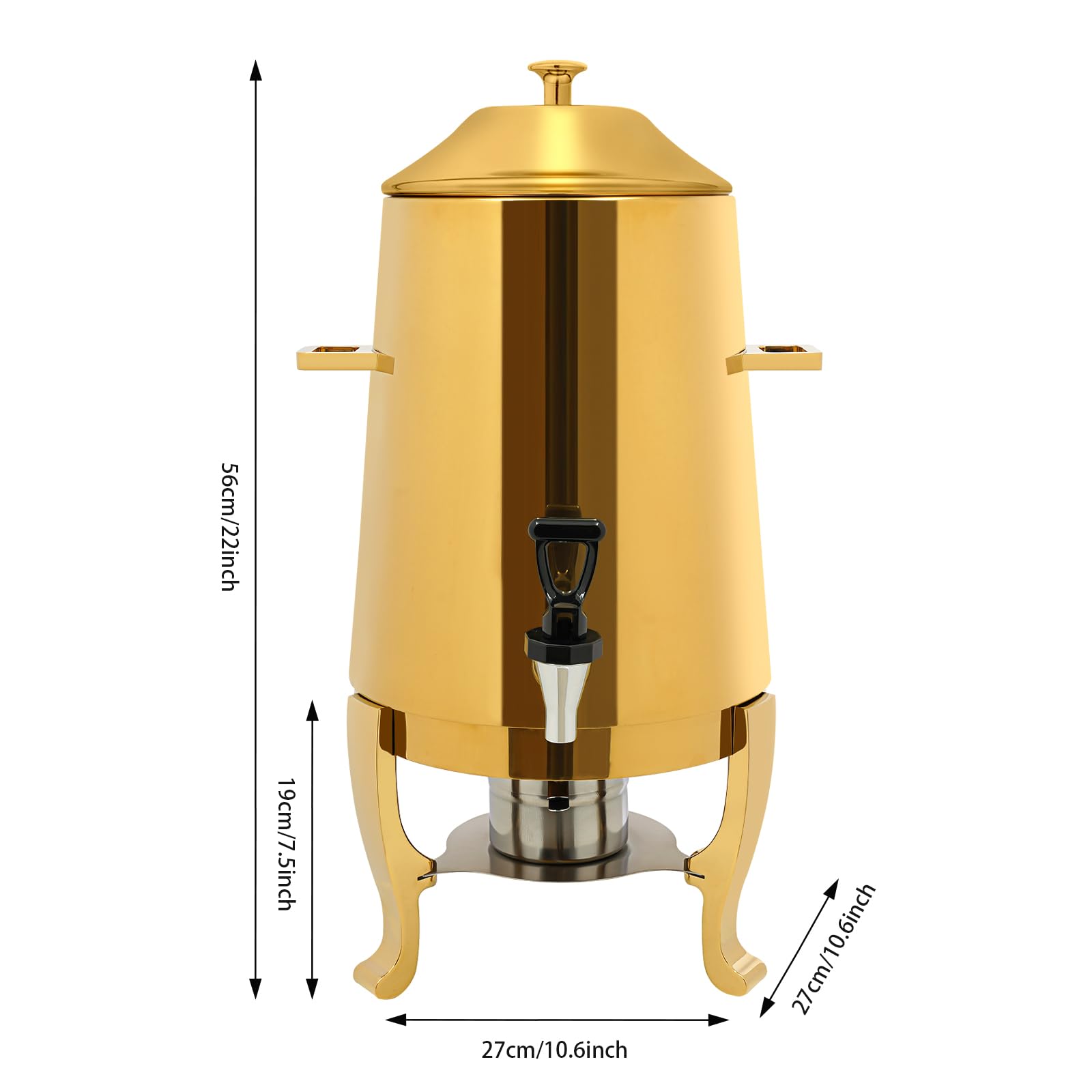 13L Hot Beverage Dispenser Stainless Steel Cold and Hot Drink Dispenser with Faucet Countertop Insulated Water Dispensers Luxury Gold Coffee Urn Chafer for Home Party Bar Beverage Server, Gold