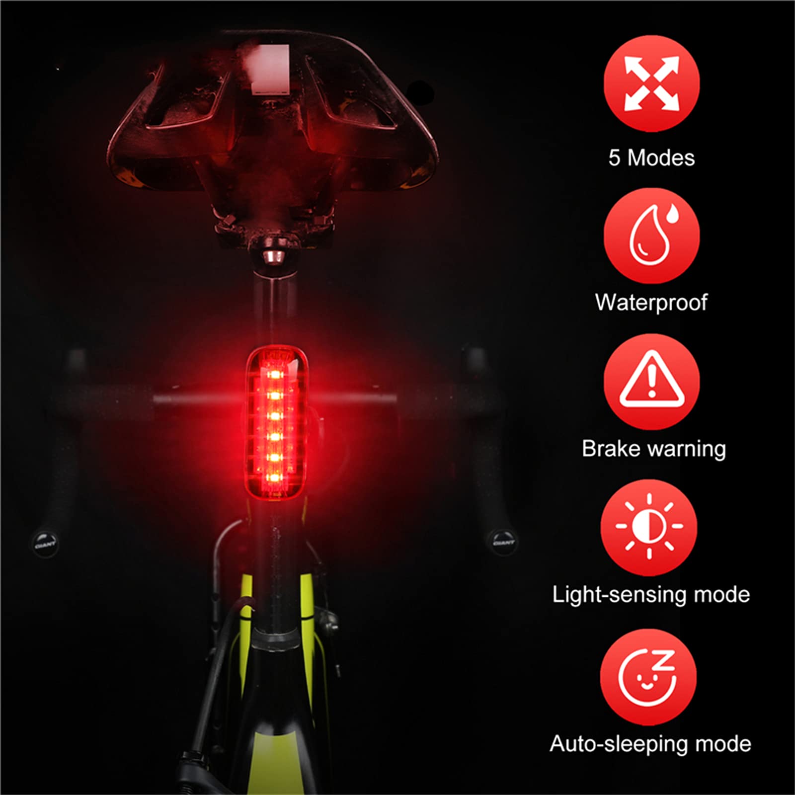 Smart Brake Sensing Vélo Lumière Étanche LED Vélo Flash Feu Arrière USB Charge VTT Route Vélo Lampe Vélo Feu Arrière