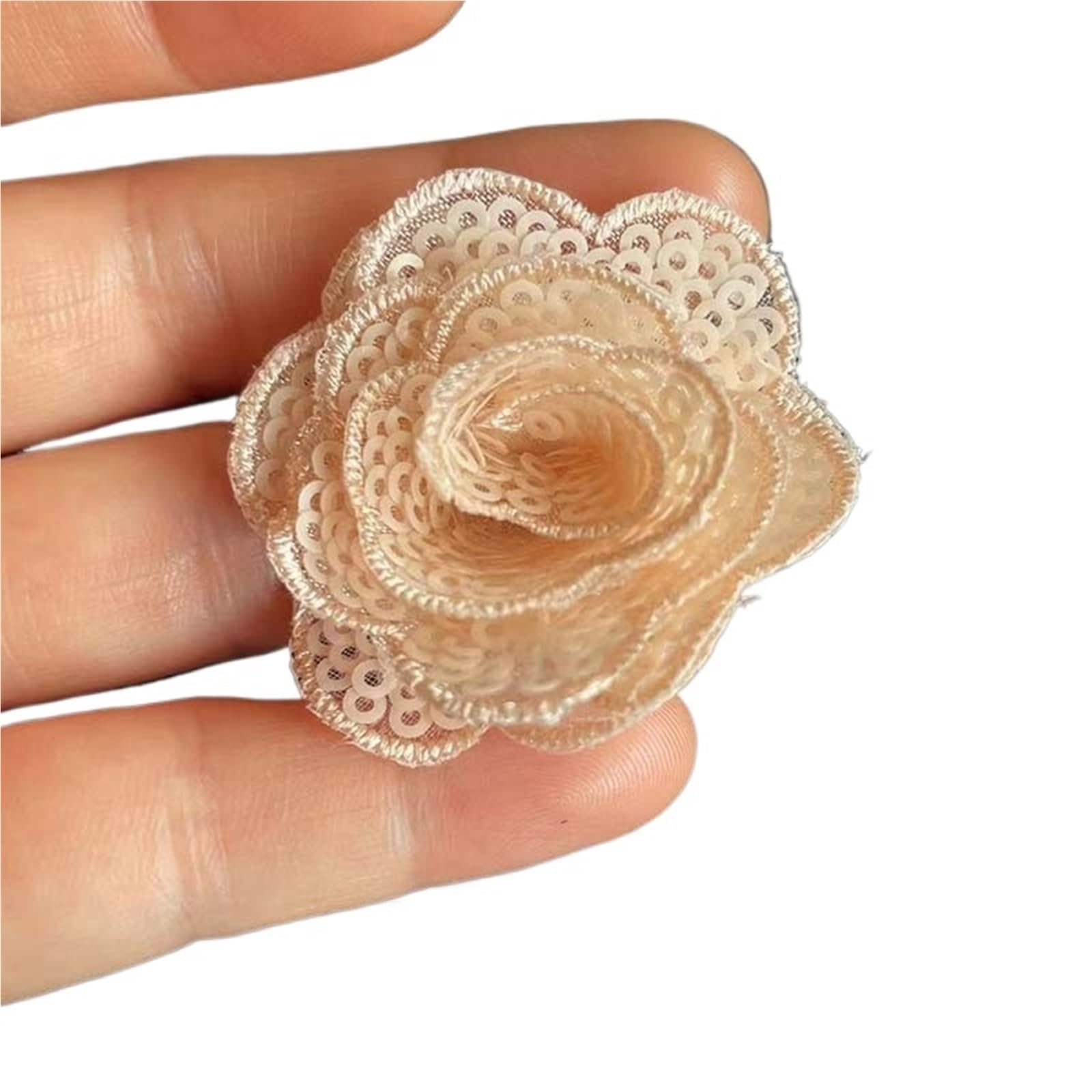 Wtaxbh Champagne Iron On Patches 8Pcs/4Cm 3D Sequin Flowers Lace Appliques Sew On Patches,Small Rose Fabric Embroidery Sewing Supplies For Dress,Clothing,Shoe(Champagne)