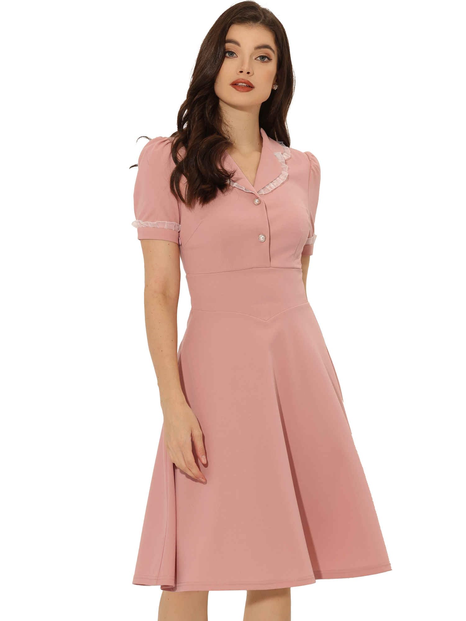 Photo 1 of Allegra K Women's Vintage Peter Pan Collar Dress - Pink