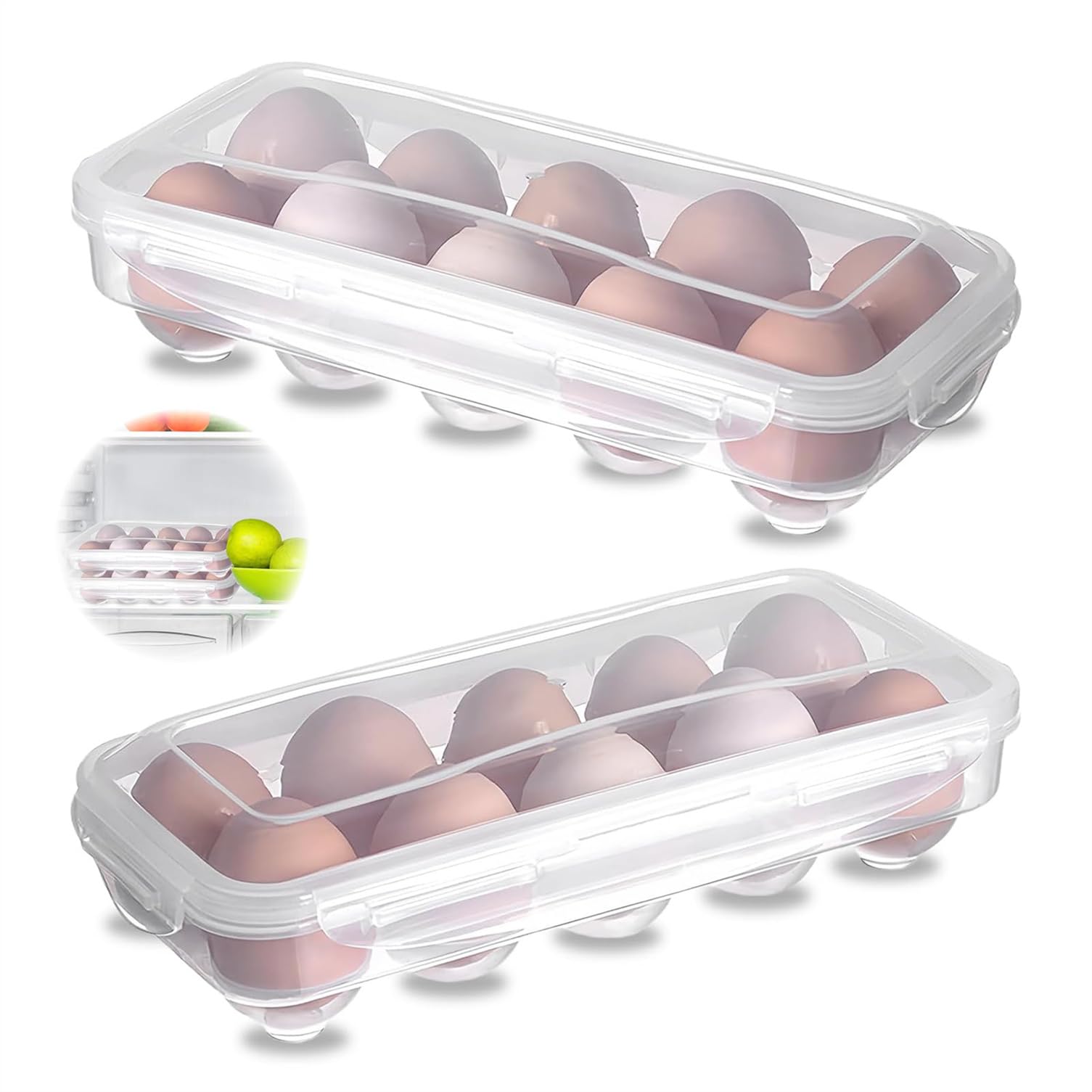 Egg Box, Pack of 2 Transparent Egg Boxes, 10 Egg Containers, Storage, Refrigerator, Portable Egg Container, Storage Box, Egg Box for Kitchen Fridge