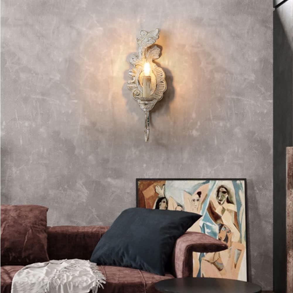 Appliques murales de ferme en bois blanc antique, lampe murale à LED de style bougie, lampe murale vintage de salle de bains, vanité, luminaire pour chambre à coucher, chevet, salon, couloir, g
