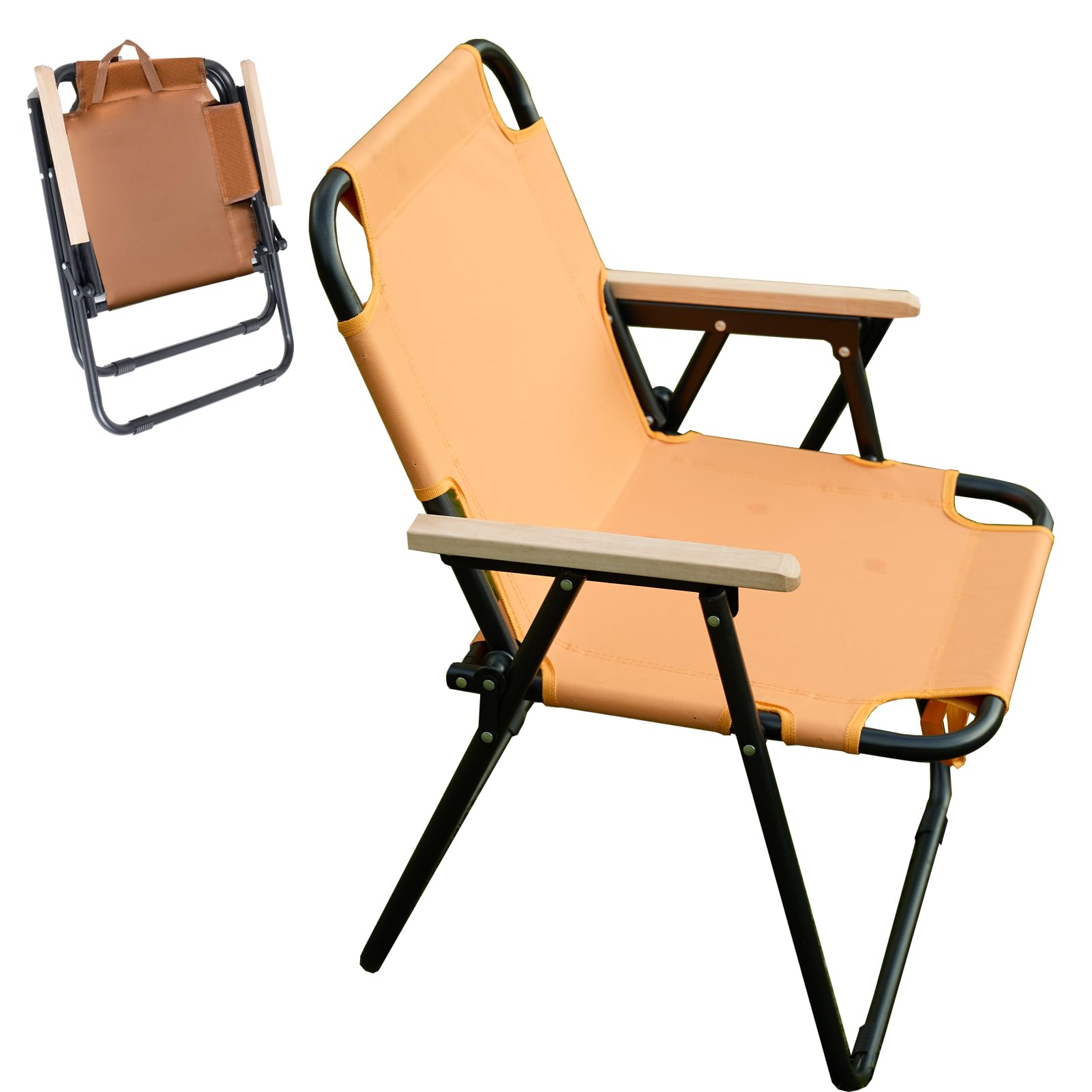 Sedia da campeggio pieghevole, da pesca, mimetica, portata 225 kg, in robusto tessuto Oxford, per giardino, picnic, viaggi (verde) (arancione)