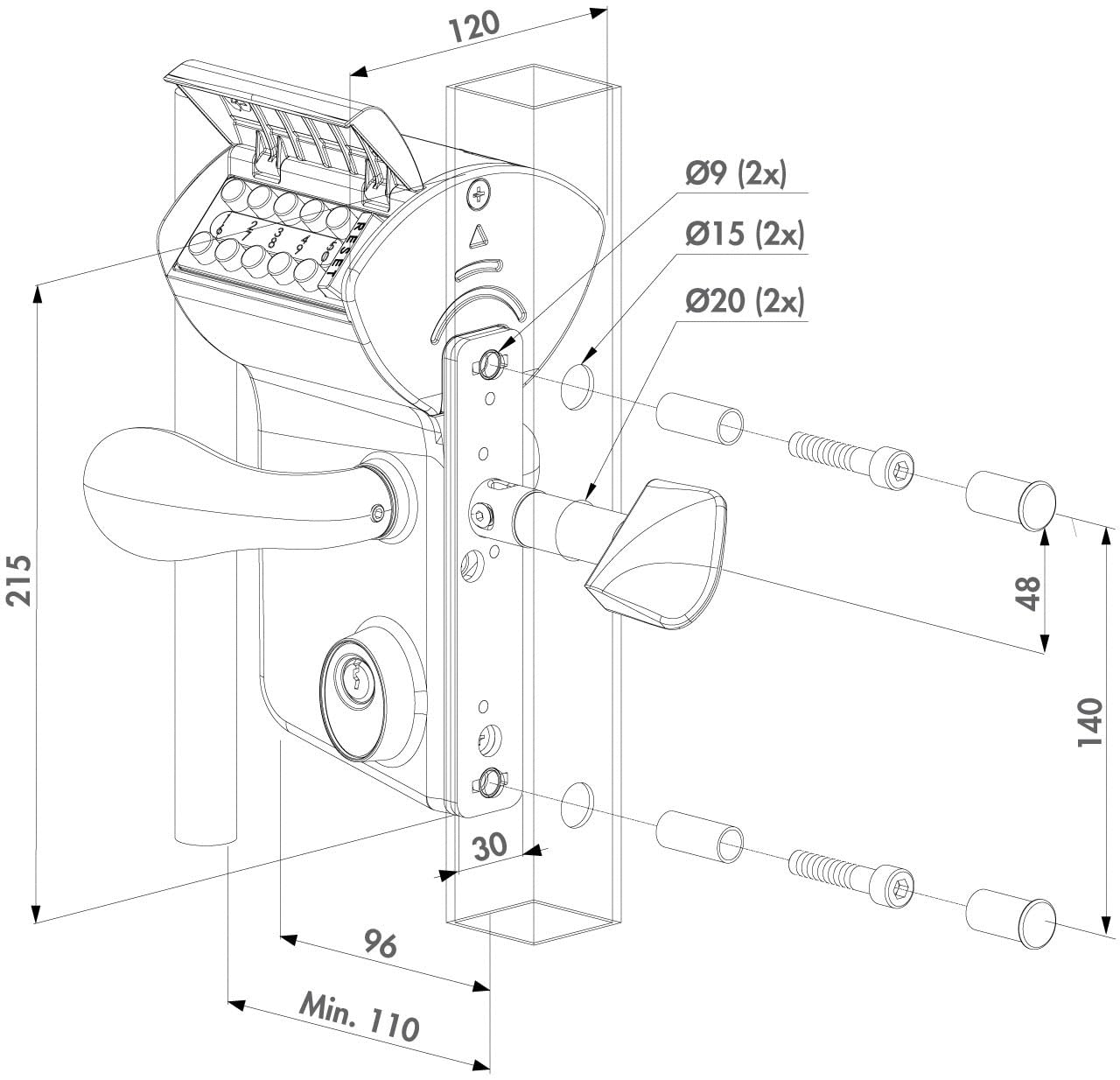 Locinox - Serrure à code mécanique LMKQ40 Thermolaquée argent Profil 40 mm Axe à 60 mm