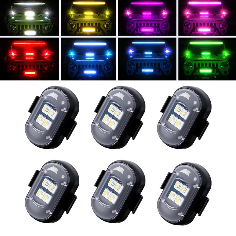 6PCS Upgraded Wireless LED Strobe Lights with Remote Control, 8 Colors Interior Car Lights with 4 Bright LED Lamp Beads，Suit for Car Motorcycle Bike Drone Aircraft