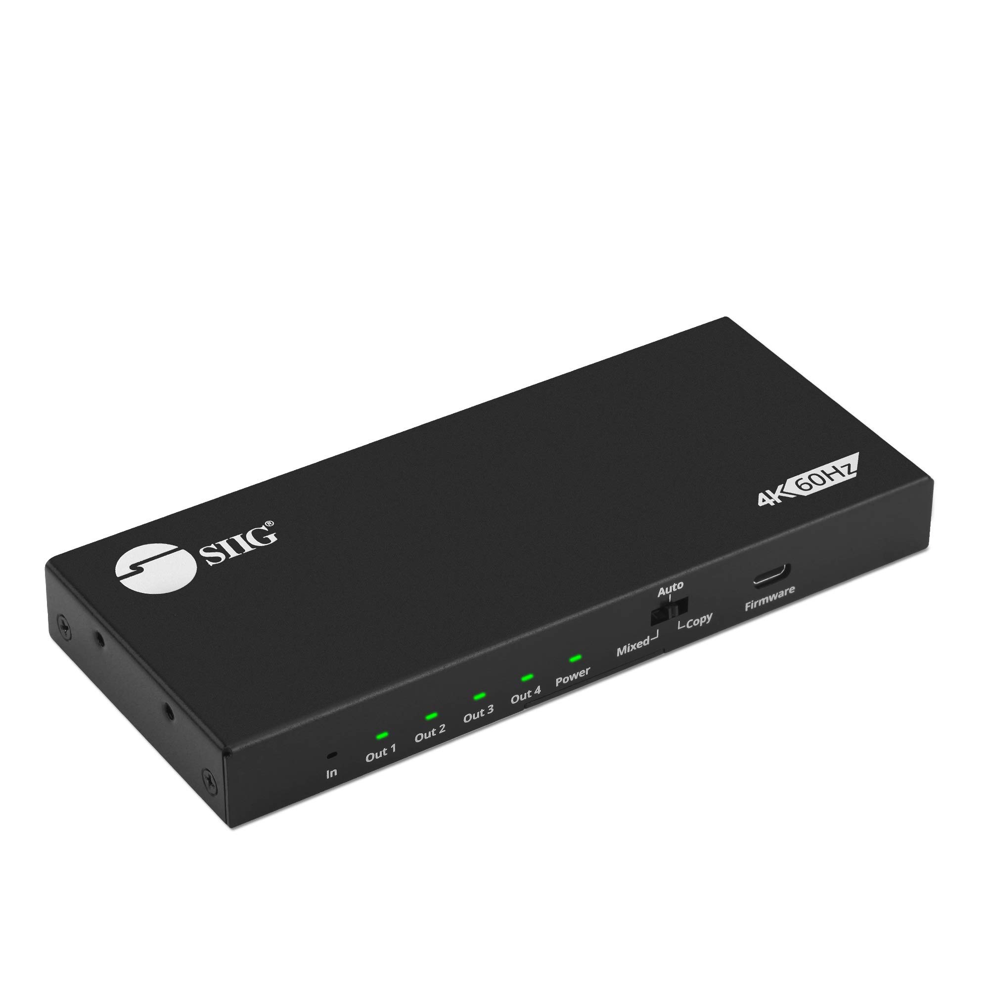 SIIG HDMI Splitter 1 in 4 Out Intelligent Video Downscaling 4K 60Hz HDR HDCP Bypass 2.2 EDID Managem
