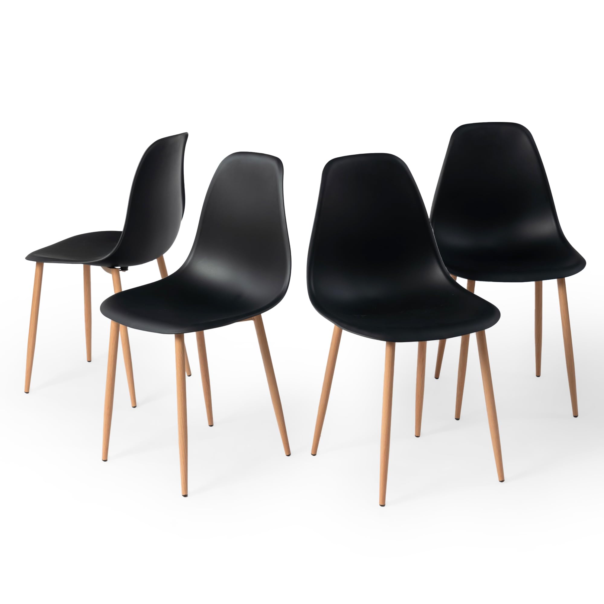 Homy Casa Juego de 4 sillas de comedor, estilo escandinavo, sillas auxiliares negras de polipropileno con patas de metal para cocina, comedor, sala de estar o dormitorio, negro