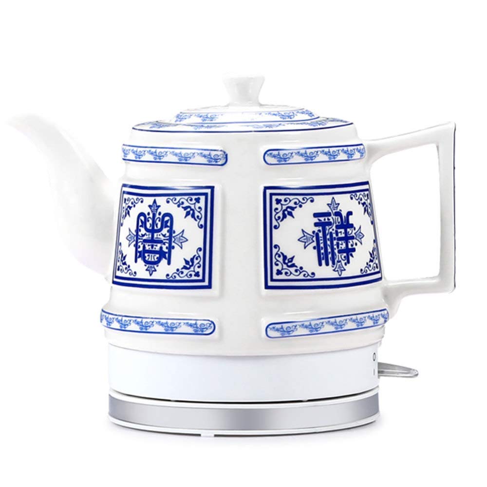 Pratico bollitore in ceramica EleActric senza fili, teiera, colore rosso retrò da 1,0 l, 1000 W, resistente all'acqua, per tè, caffè, zuppe, farina d'avena, base rimovibile, protezione contro