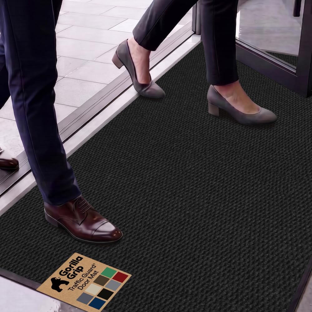 GORILLA GRIP Traffic Guard Indoor Outdoor Heavy Duty Door Mat, 60x36 Black