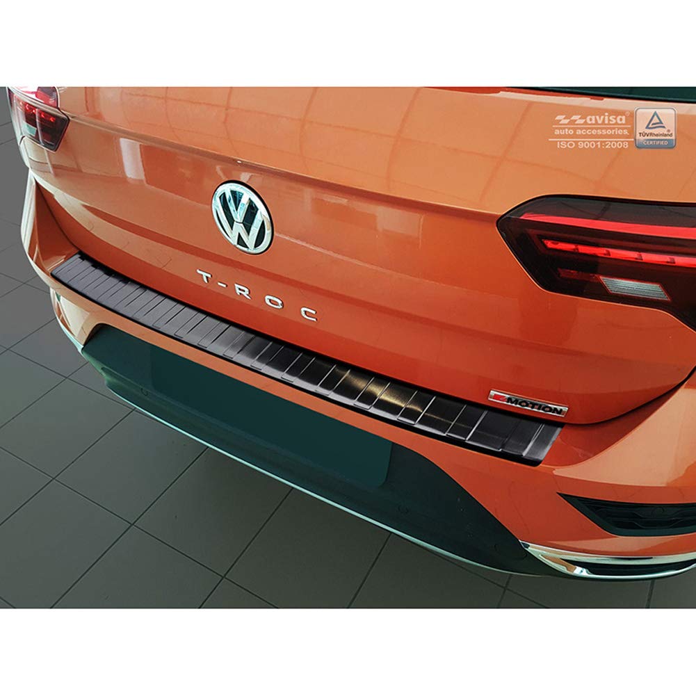 Avisa Black Stainless Steel Rear bumper protector compatible with Volkswagen T-Roc 2017-2022 & Facelift 2022- incl. Cabrio 'Ribs'