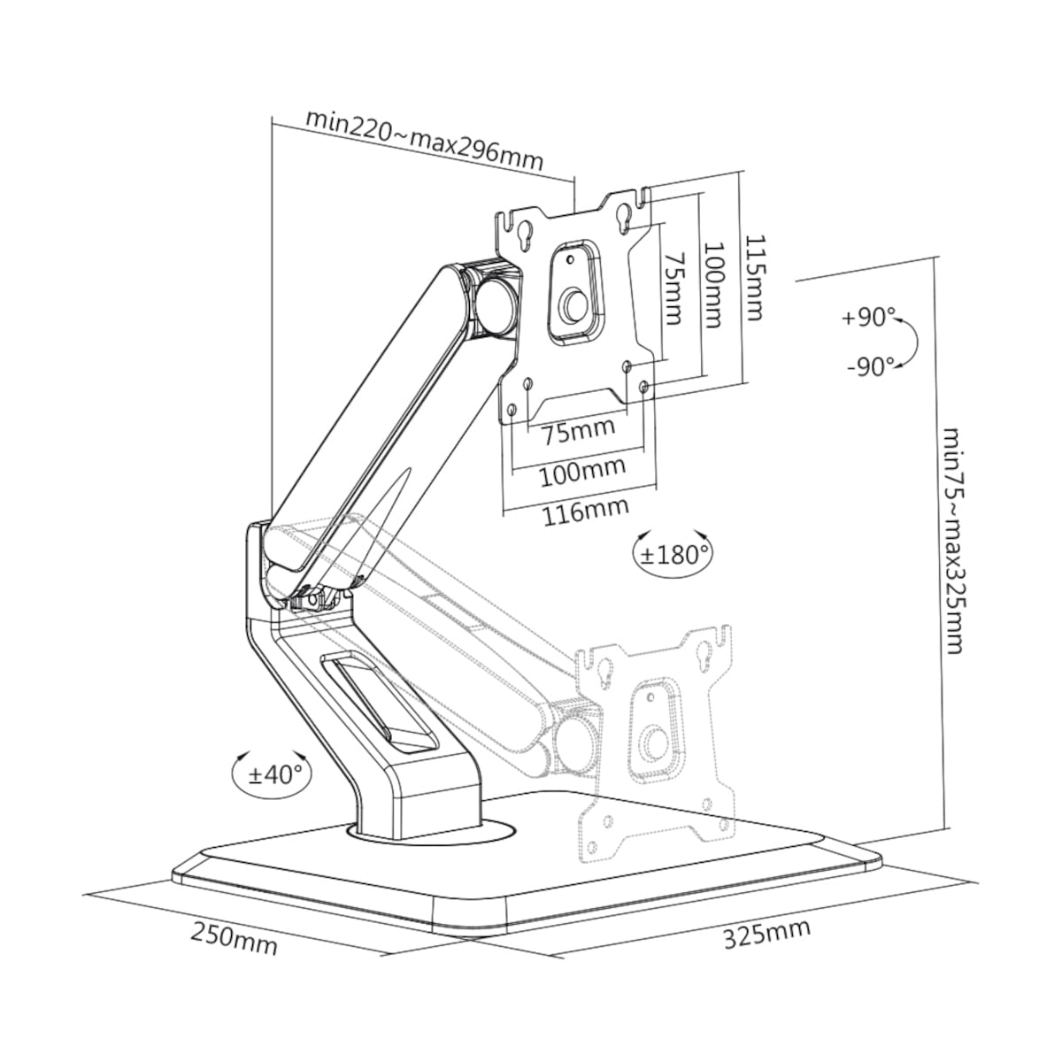 Support de Table pour écran My Wall HL 17 L sur Pied, Mobile, Rotatif, inclinable, réglable en Hauteur, Rotatif