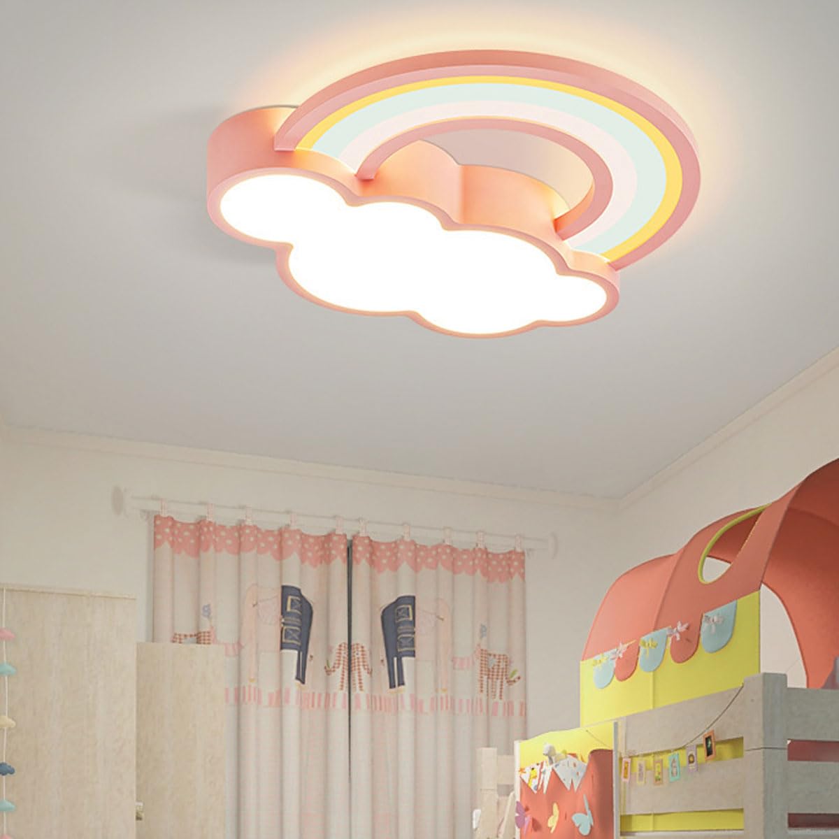 Lampa sufitowa z kreskówkową tęczą i chmurką, akrylowy klosz, płaskie oświetlenie, proste i ciepłe, sufitowe lampy do pokoju księżniczki, odpowiednie do sypialni chłopców i dziewcząt