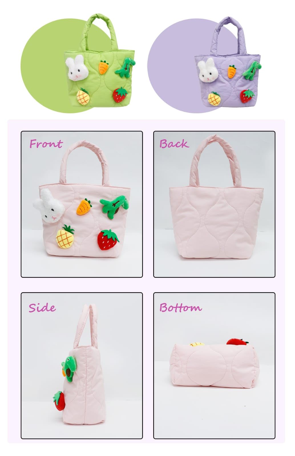 Crackles Soft Plush Cartoon Fashion Tote Bag, Girls Travel Handbag for travel and multi-purpose bag for Babies - Pack of 1 (Purple) 3