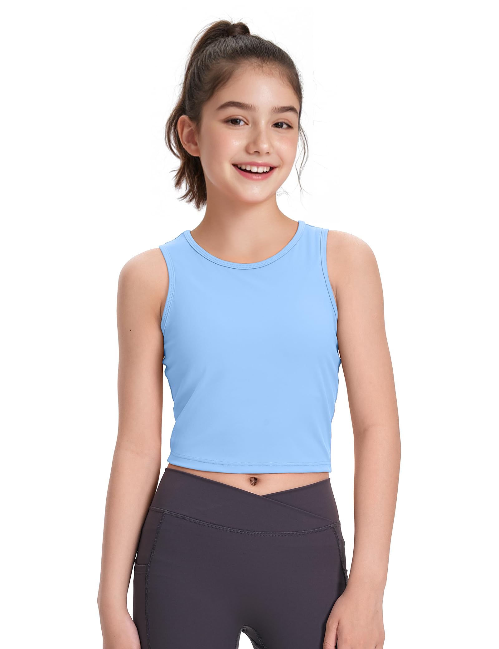 HASMES Girls Tank Tops Sleeveless Racerback Cropped Tanks Dance Top 6 Years (Light Blue)