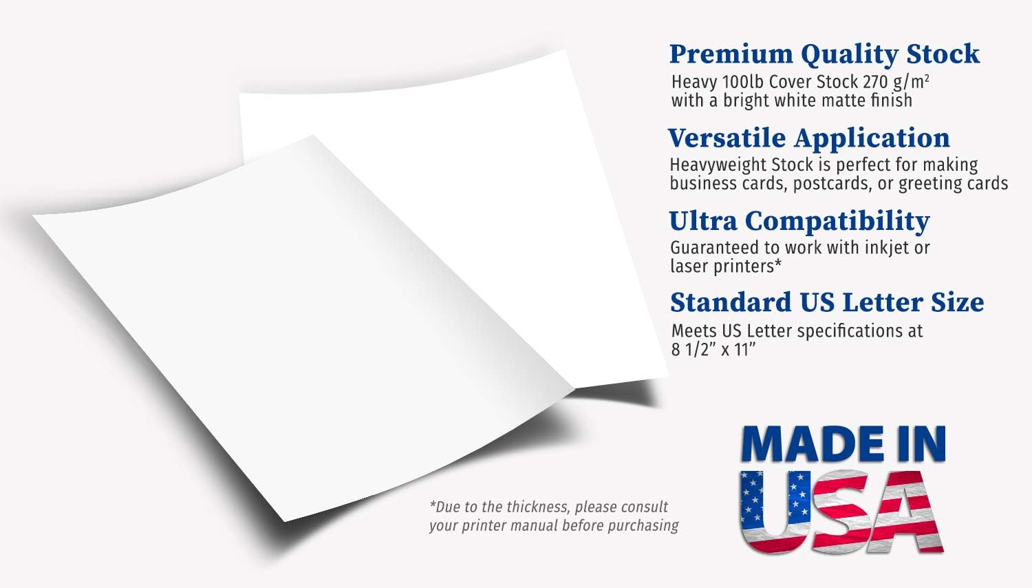 11x17 White Cardstock Paper - 65lb Cover Weight, 25 Sheets For Printing