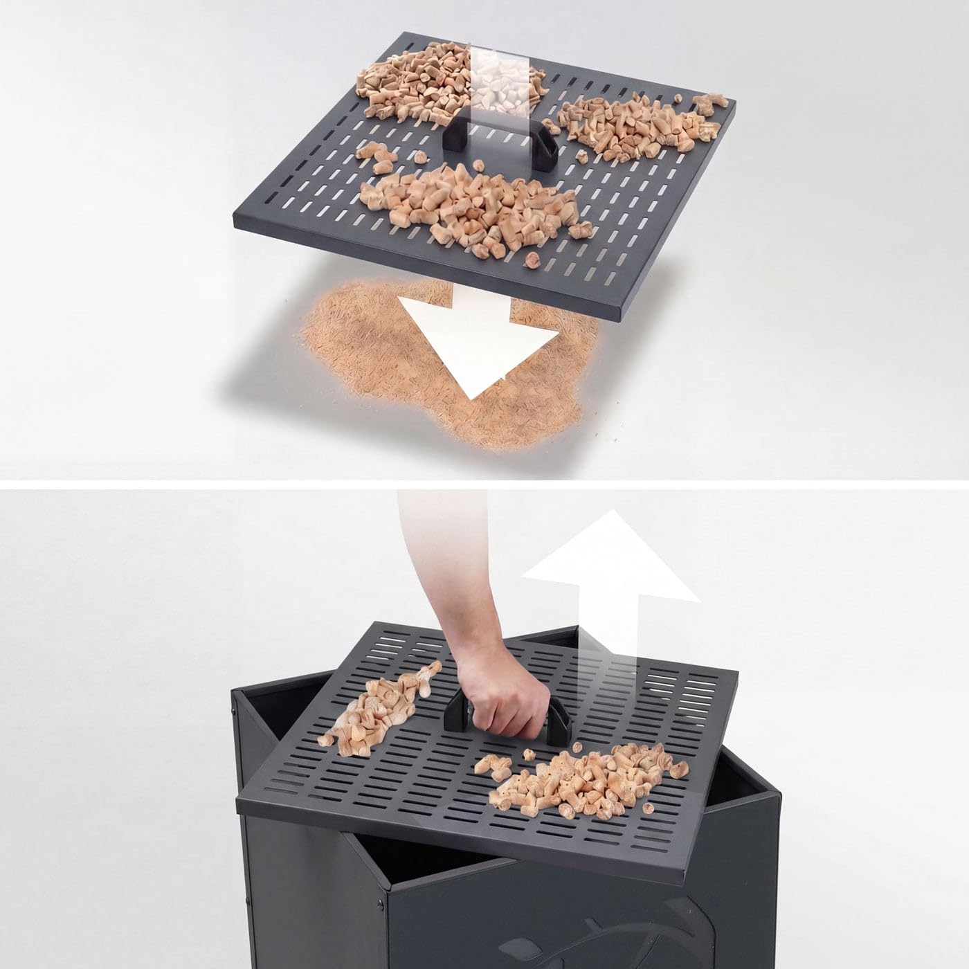 Mendler Contenitore per Pellet HWC-Q30 stoccaggio conservazione Pellet, con setaccio Filtro e rotelle 64x36x36cm - Antracite