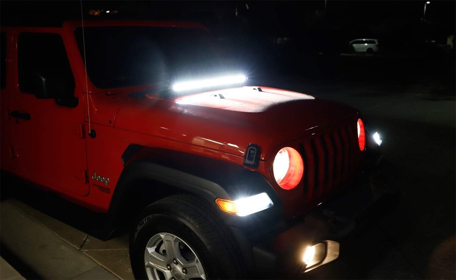 iJDMTOY Hood Mount 30-Inch LED Light Bar Kit Compatible with Jeep 2018-up Wrangler JL, Includes (1) 150W High Power LED Lightbar, Hood Mounting Brackets & On/Off Switch Wiring Kit