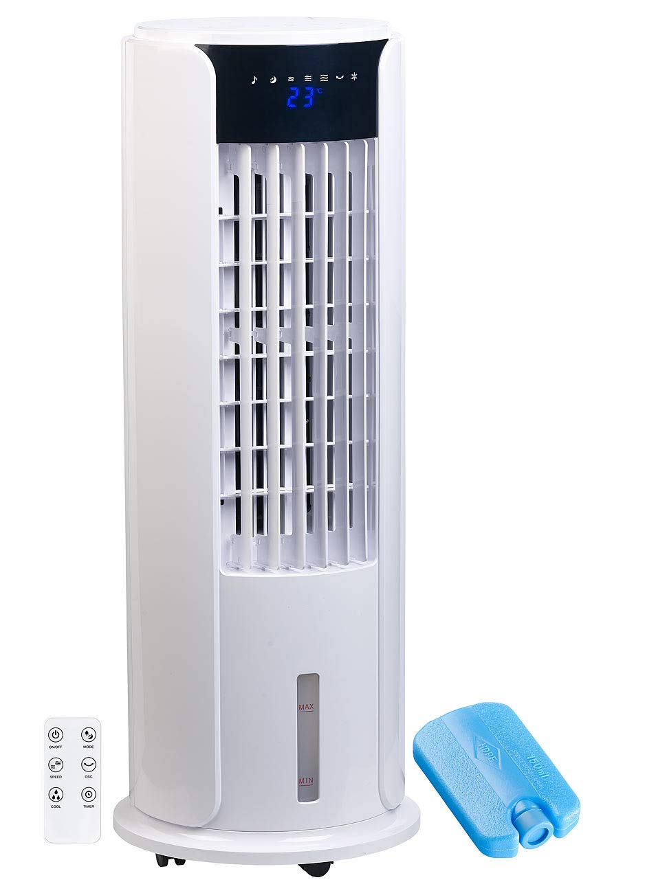 Sichler Haushaltsgeräte 3in1-Luftkühler Turmventilator Luftbefeuchter 60 Watt 3-l-Tank Kühlakku