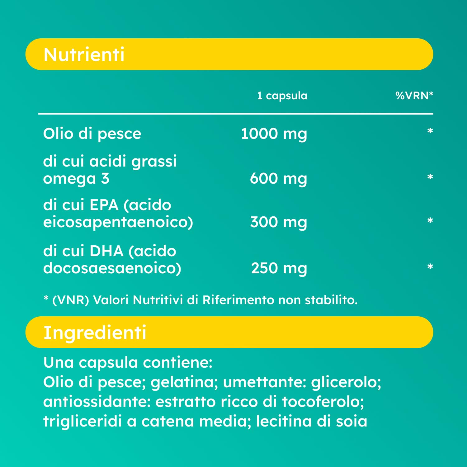 Supradyn Omega 3 Integratore, olio di pesce 1000 mg per capsula con 600 mg di Omega-3, EPA 300 mg + DHA 250 mg, formula concentrata con vitamina E, 60 capsule