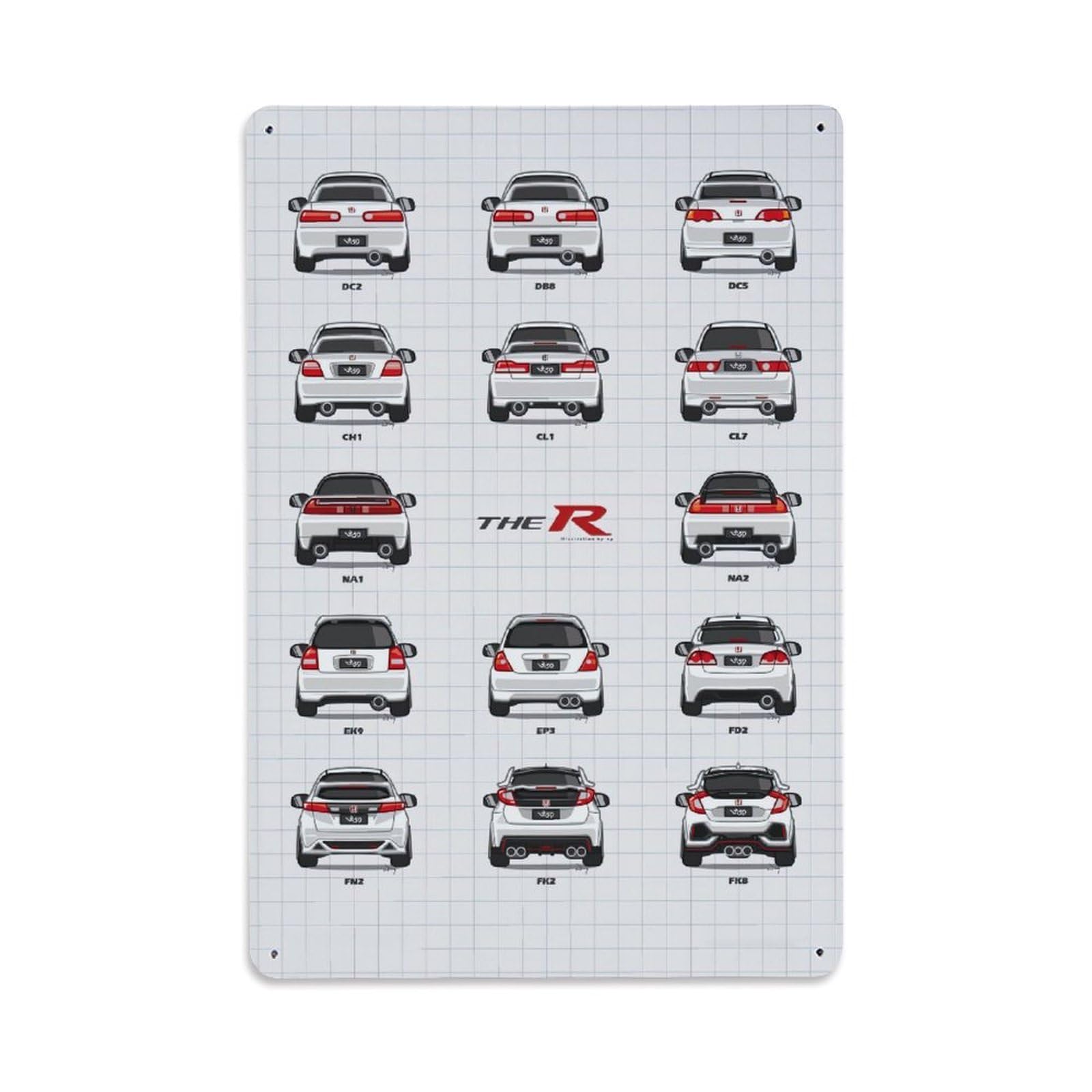 JDM Car Racing Car Evolution History Metal Tin Sign Plaque Wall Decor for Cafe, Club, Garden Metal Poster 8x12Inch