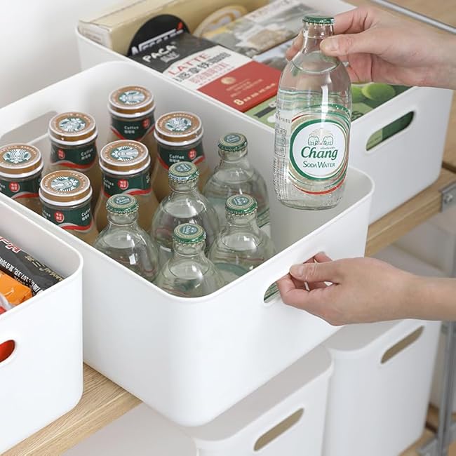 4 pack large plastic White storage bins Baskets, Toy Box Chest with Lids and Handle£¬Organizer Containers for Baby£¬Kids,snacks,Nursery£¬Shelves£¬Playroom, Bedroom£¬Office,Closet£¬home