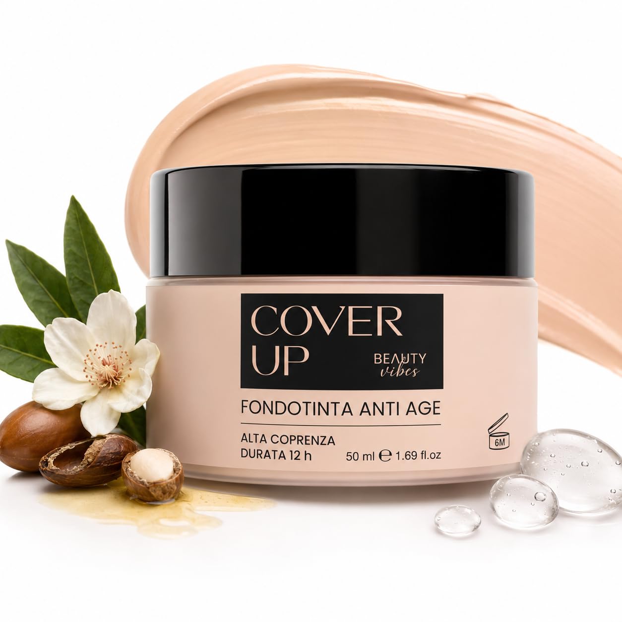 CoverUp Fondotinta Idratante Anti-Rughe 50ml | Con Sodio Ialuronato, Copertura Modulabile da Media ad Alta, Effetto Naturale e Lunga Durata, Waterproof