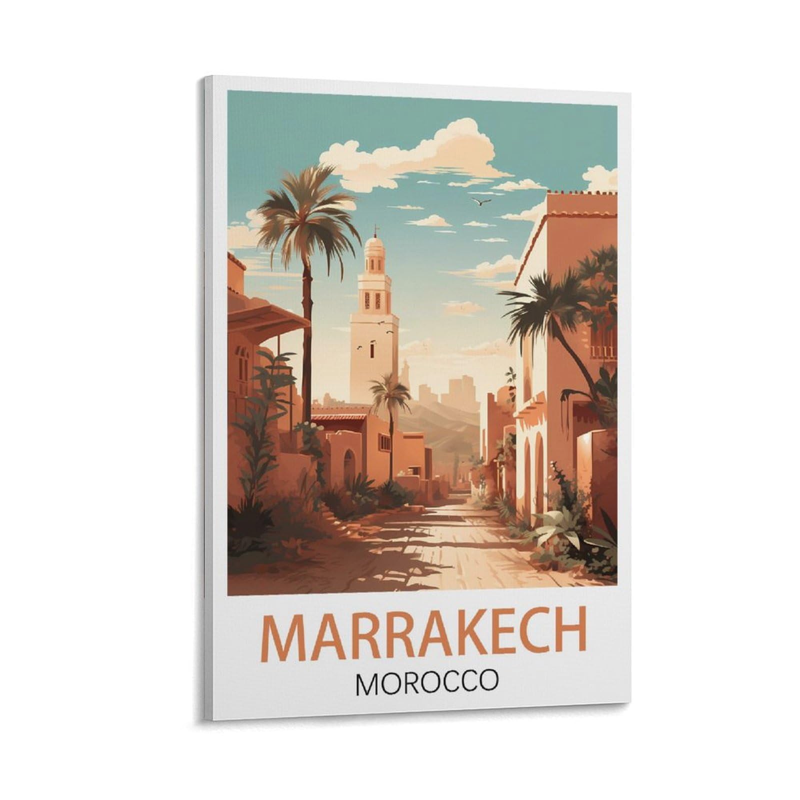 Lcynnh Frame-Style Marrakech Morocco Vintage Travel Poster Street 12X18inch(30X45cm) Print Poster Home Bathroom Bedroom Office Living Room Decor Canvas Poster