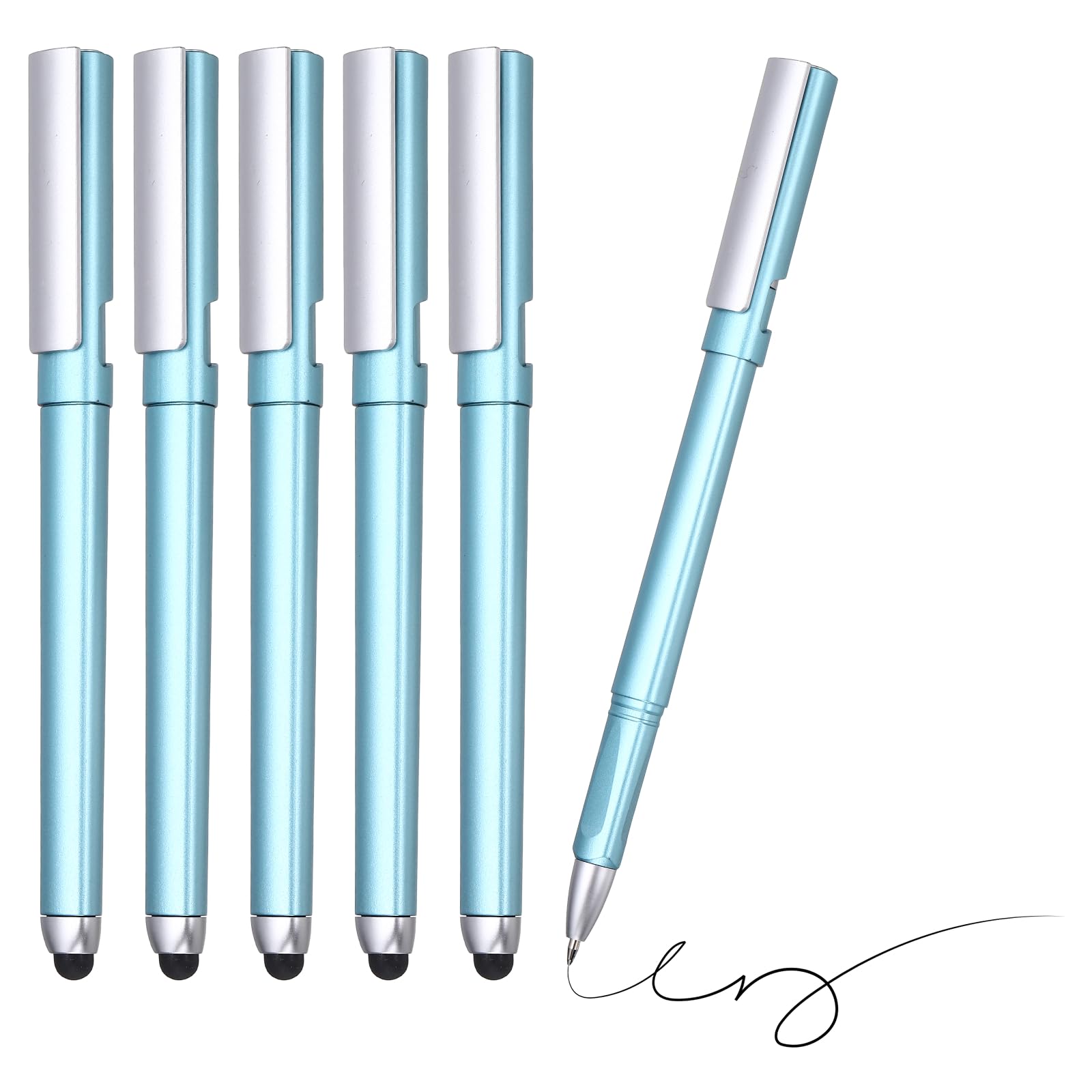 PATIKIL 0.5mm Gel Pens, 6Pcs Stylu-Pen 2-in-1 Black Ink Rollerball Pen Business Medium Point Smooth Writing Quick Dry for Touchscreen Office Supplies Note Meeting,Blue