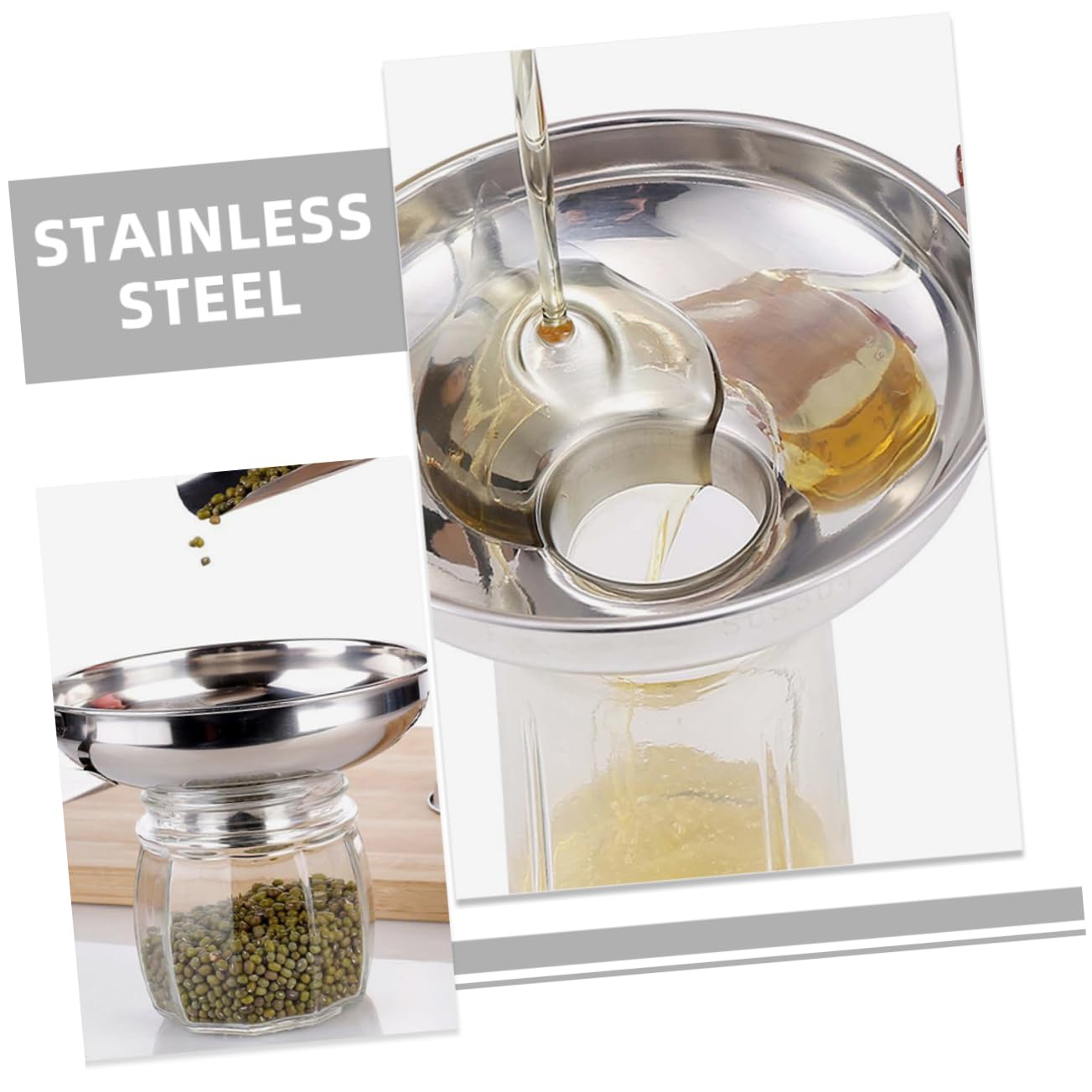 HAKIDZEL 2pcs Stainless Steel Wide Mouth Funnel for Liquid Transfer Kitchen Filling Tool Ergonomic Design for Canning Bottling Versatile Easy to Store