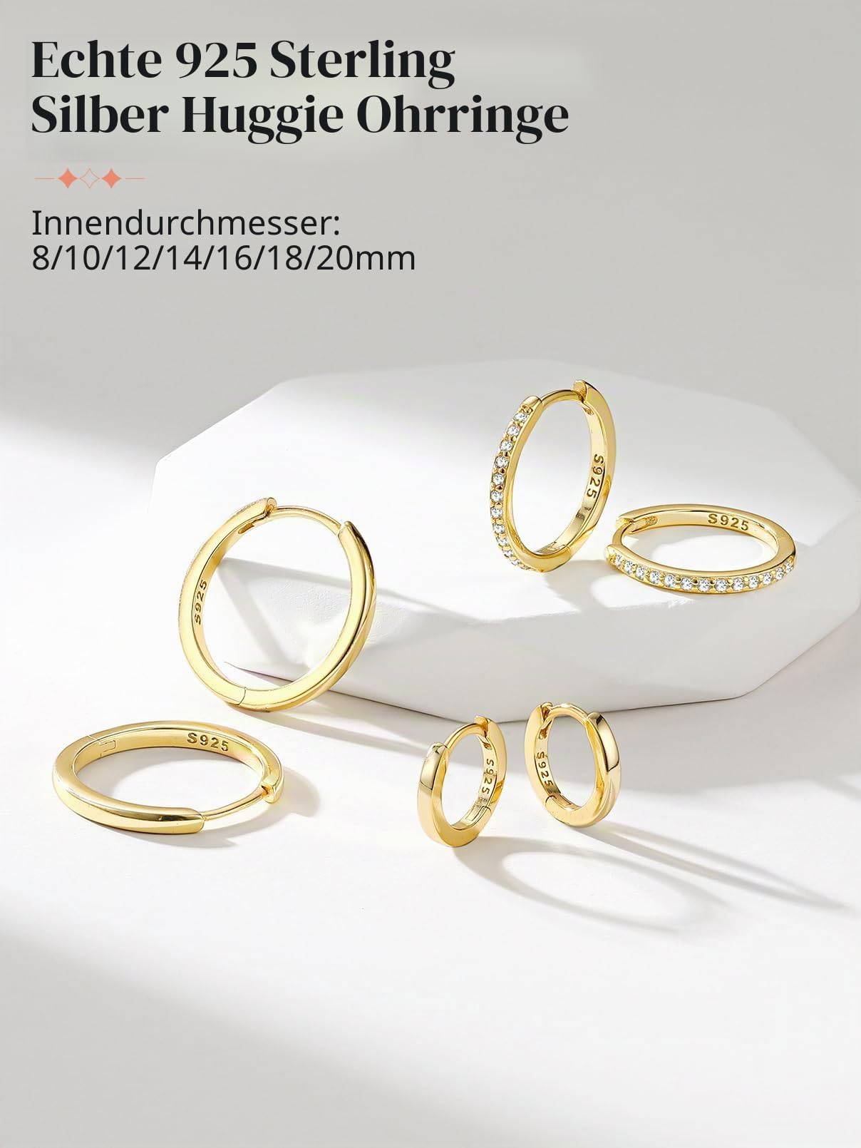 FaithHeart Damen Ohrringe Silber 925 Creolen Mädchen Ohrstecker Zirkonia Helix Piercings 6MM/8MM/10MM/12MM Piercing Ohr Hängeohrringe Ohrschmuck für Geburtstag