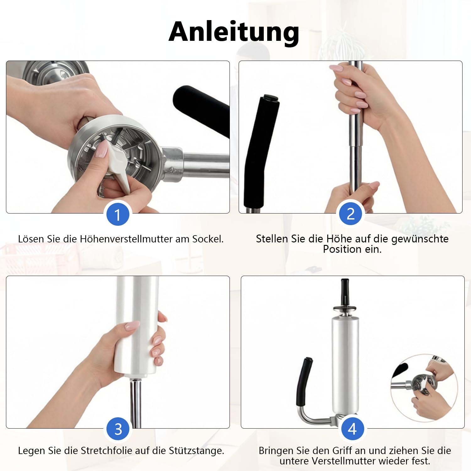 Stretchfolienspender, Manueller Stretchfolienabroller mit Rutschfestem Griff und Höhenverstellung, Passend für 30-50 cm Folienbreite, Ideal für Schwere Paletten, Möbel & Großverpackungen im Lager