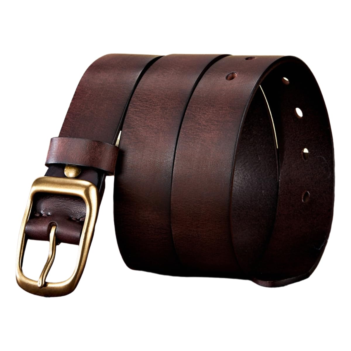 XCSTYY Belt Natural Belts, Including Casual Men's Belts With Copper Buckles And Business -coffee-125cm