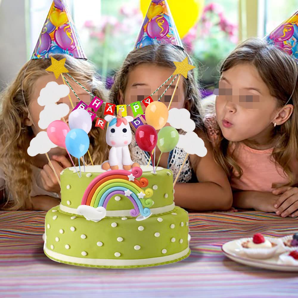 12 Stück Kuchendeckel + Geburtstagskarte – Regenbogen, Luftballons & Wolken, Party-Deko Für Kuchen, Bunt