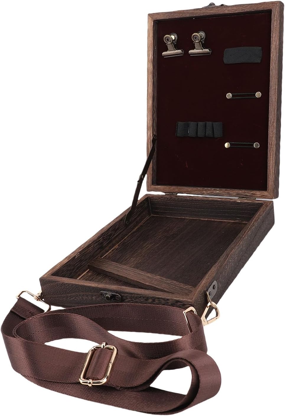 Portable Beech Wood Messenger Artist Easel Sketch Box with Adjustable Strap Multi-Functional Storage Support Bracket for Outdoor Painting Writing