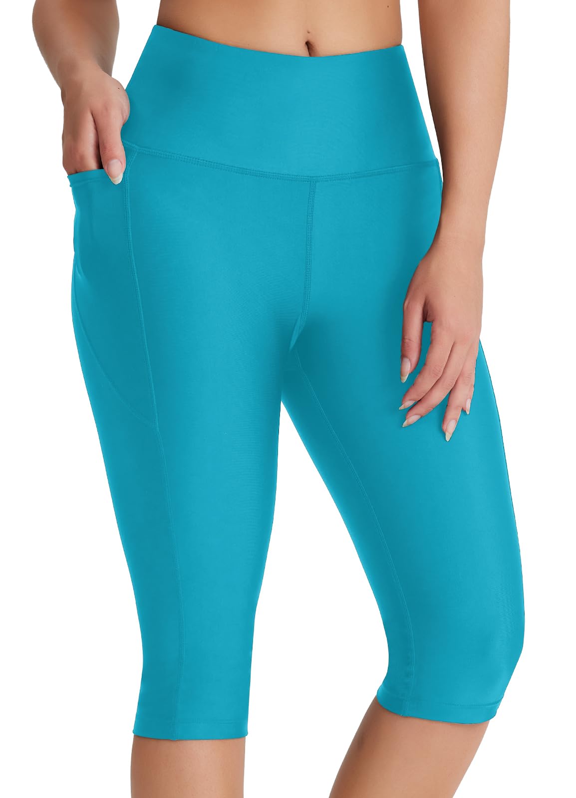 Women's 14" Modest Swimsuits Plus Size Swim Pants Tankini Long Swim Shorts High Waisted Capri Leggings UPF50+-image-26