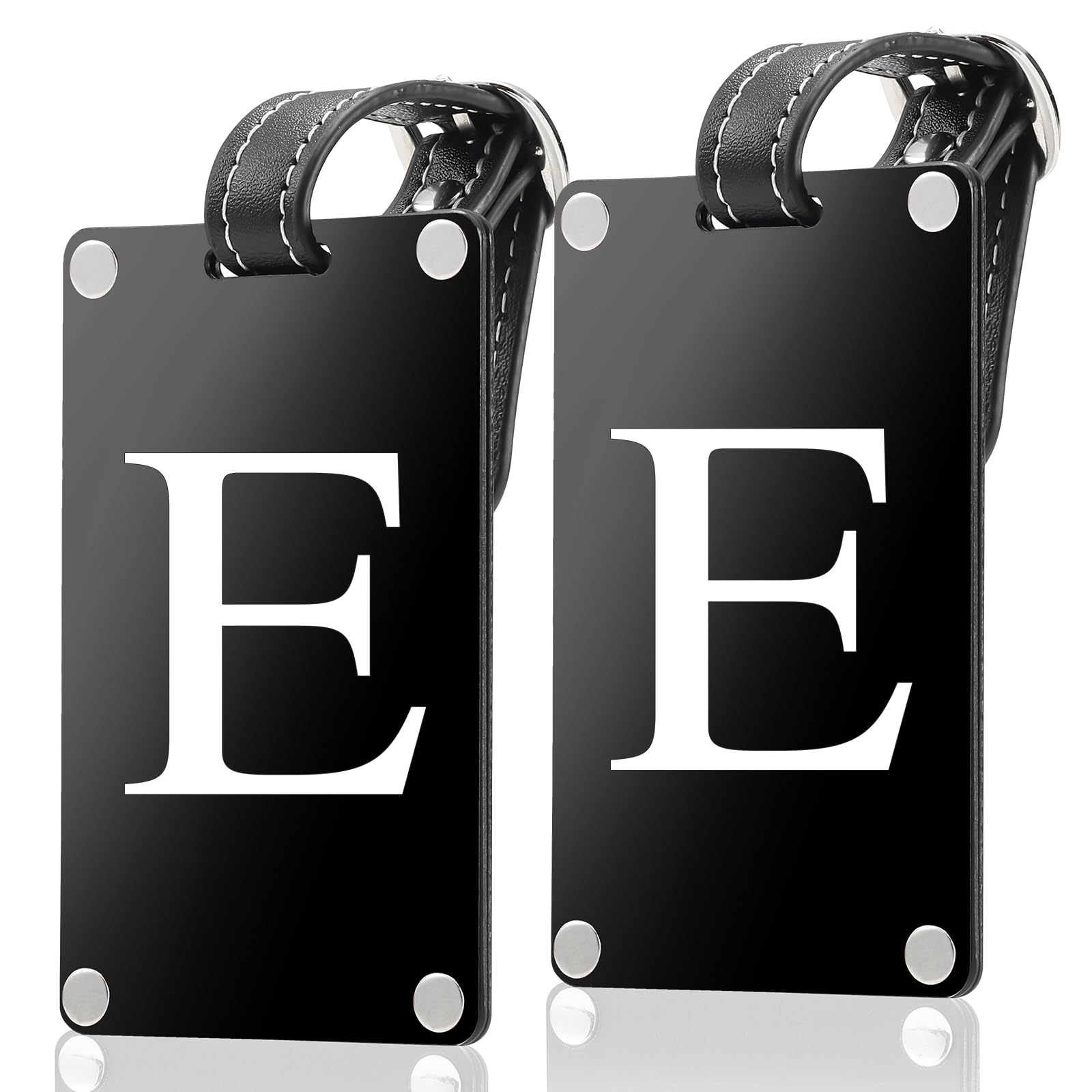 Premium 3-Layer Aluminum Luggage Tags by Fortuna - Easy to Claim, Laser-Engraved, Plastic-Free, and Eco-Friendly Luggage Tag Holders, 2-Pack, Black (E