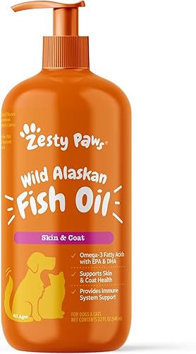 Zesty Paws Aceite de pescado salvaje de Alaska para perros y gatos, mezcla de aceite de abadejo y salmón, ácidos grasos Omega 3 EPA y DHA para