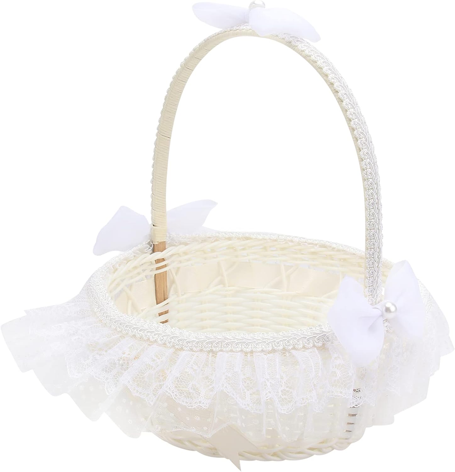 Flower Girl Basket,Rattan Basket,1pc Flower Girl Flower Basket Small Baskets Woven Flower Girl Basket Wicker Flower Basket Round Storage Basket Flower (Color : Pink)(Color:Pink)