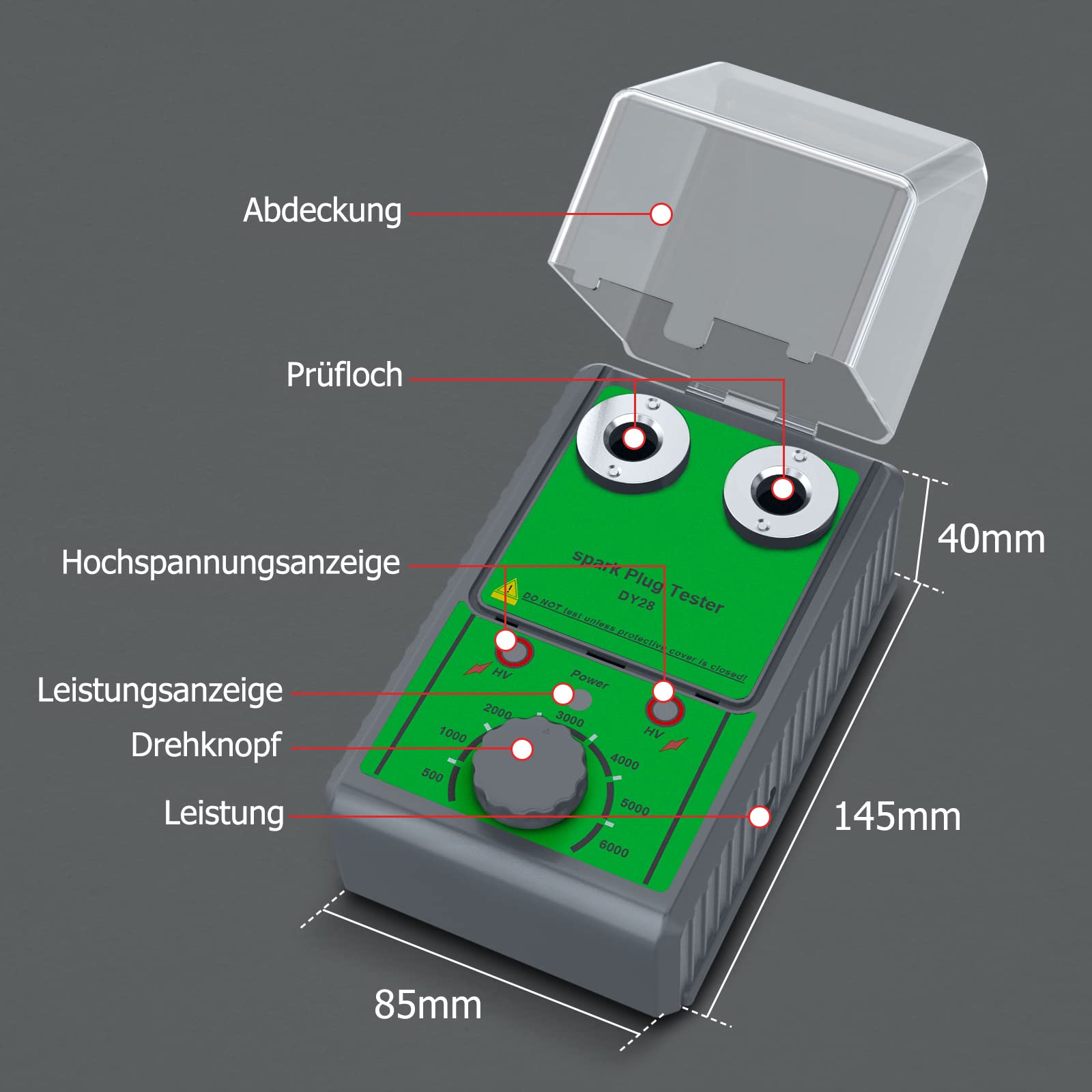MRCARTOOL - Tester per candele, per auto, con presa a due fori regolabile, 220 V, con coperchio di protezione trasparente, analizzatore per veicoli da 12 V