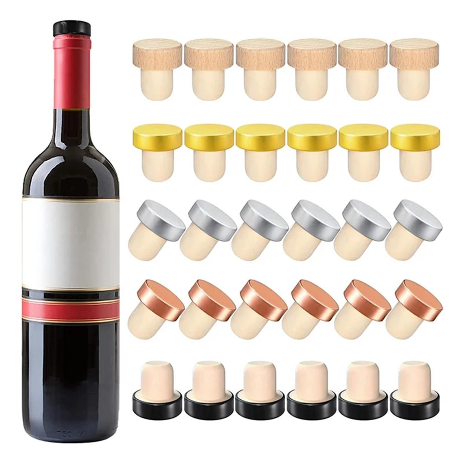 Tapones de vino 120 Uds. Reemplazo corcho reutilizable en forma T for botella, champán y sellado botellas cerveza for mantener fresco